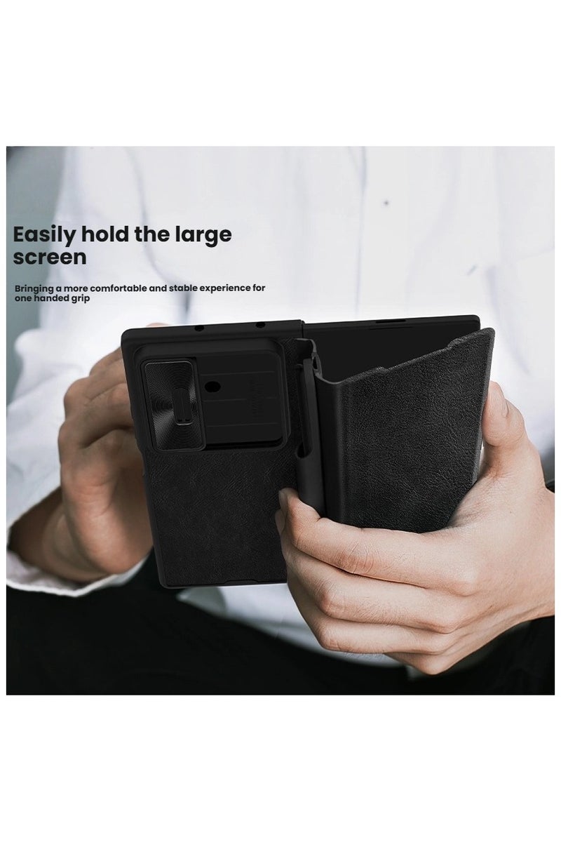 عام غطاء حماية لجهاز Samsung Z Fold 7 - غطاء جلدي مع حماية متكاملة للعدسات، مزود بفتحة مدمجة للقلم، بتصميم دقيق يضمن حماية شاملة. - Image 2