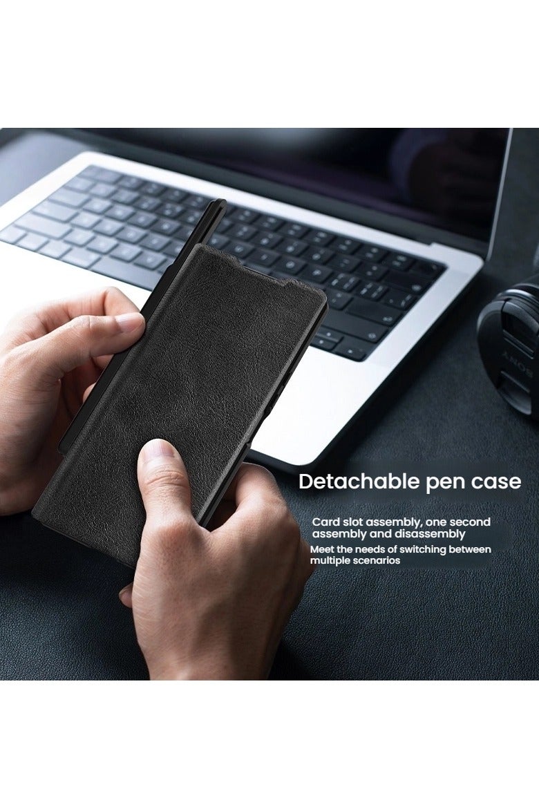 عام غطاء حماية لجهاز Samsung Z Fold 7 - غطاء جلدي مع حماية متكاملة للعدسات، مزود بفتحة مدمجة للقلم، بتصميم دقيق يضمن حماية شاملة. - Image 3