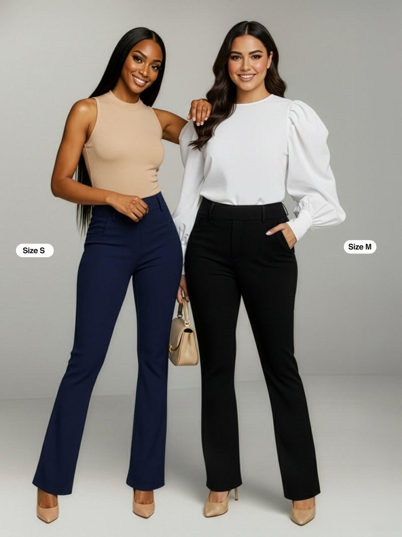 Conceited Womens Dress Pants with Tummy Control - Wear to Work - Stretch High Waisted Slacks with Pockets - Midnight Black - Large - Image 2