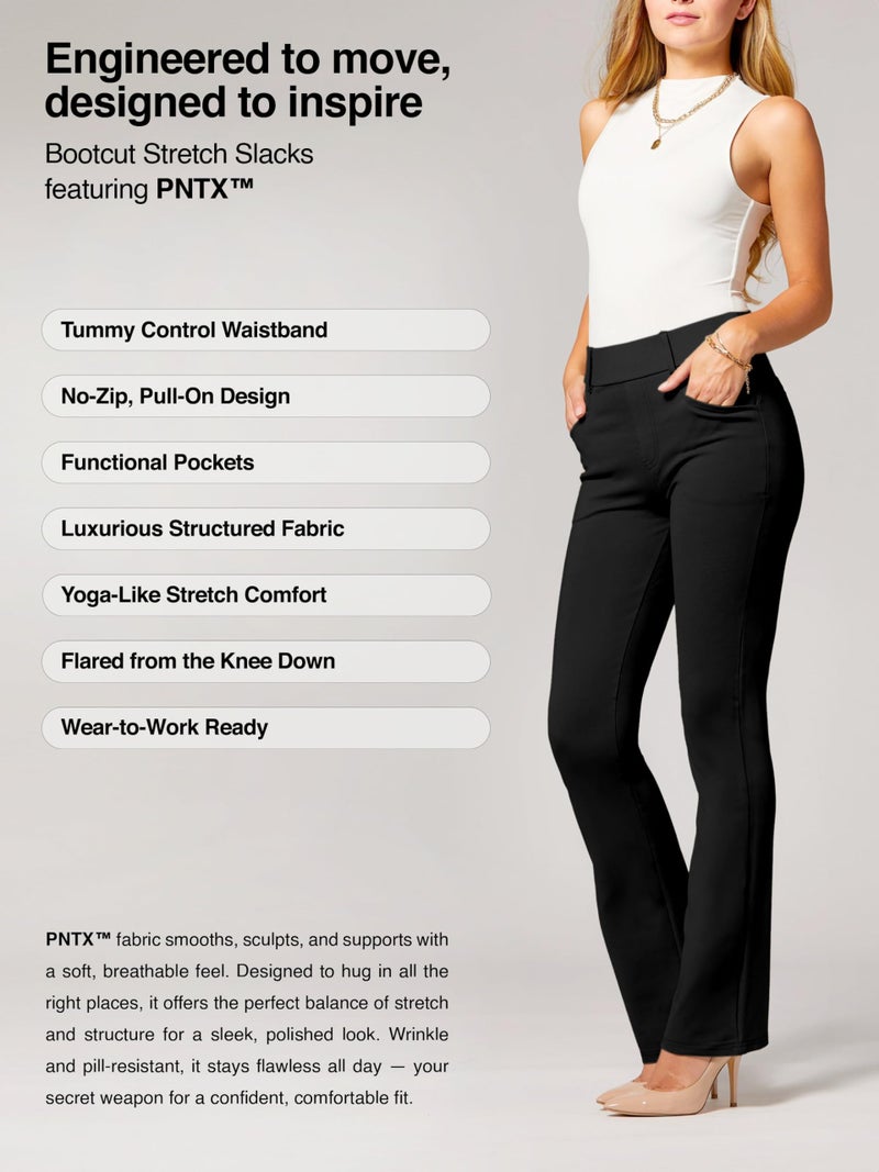 Conceited Womens Dress Pants with Tummy Control - Wear to Work - Stretch High Waisted Slacks with Pockets - Midnight Black - Large - Image 4