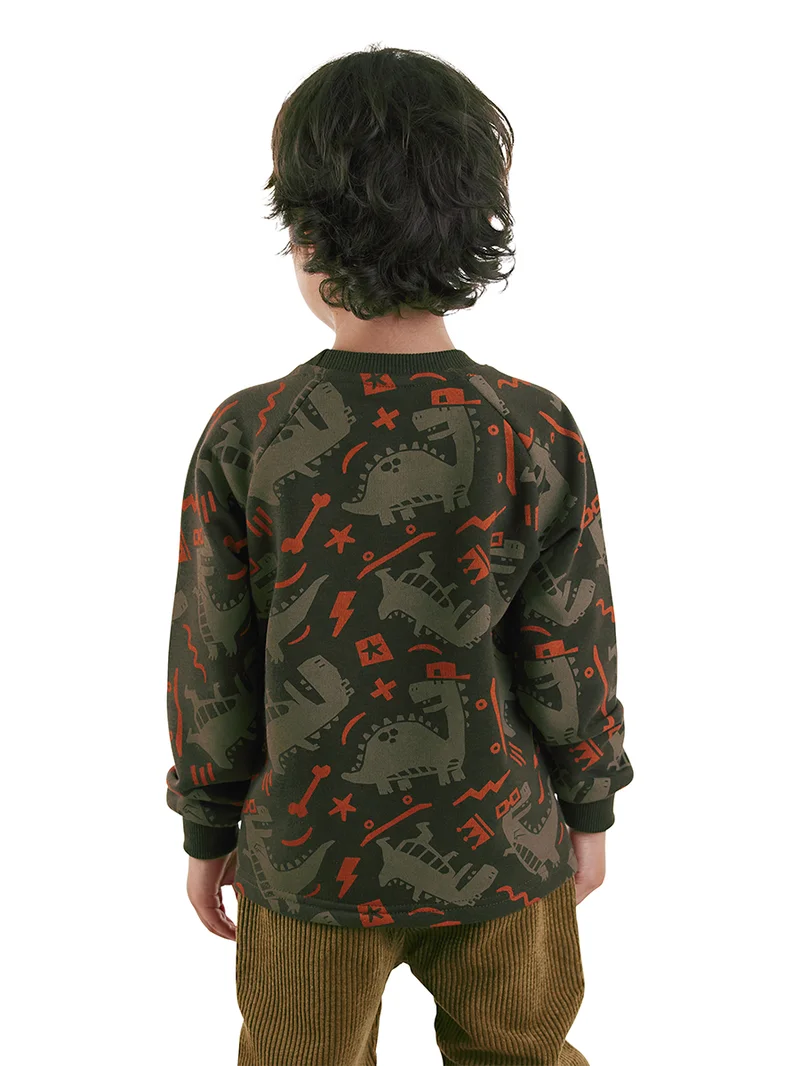 دينوكيدس بلوزة قطنية للأولاد بتصميم ديناصور متزلج باللون البني