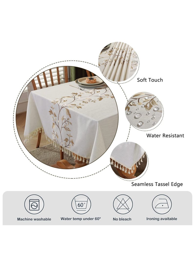 Y&D Cotton Linen Tablecloth for Dining Table Farmhouse Kitchen Rectangle Cloth Coffee Cover, Beige, Flower, 55×55 Inch  - Image 4