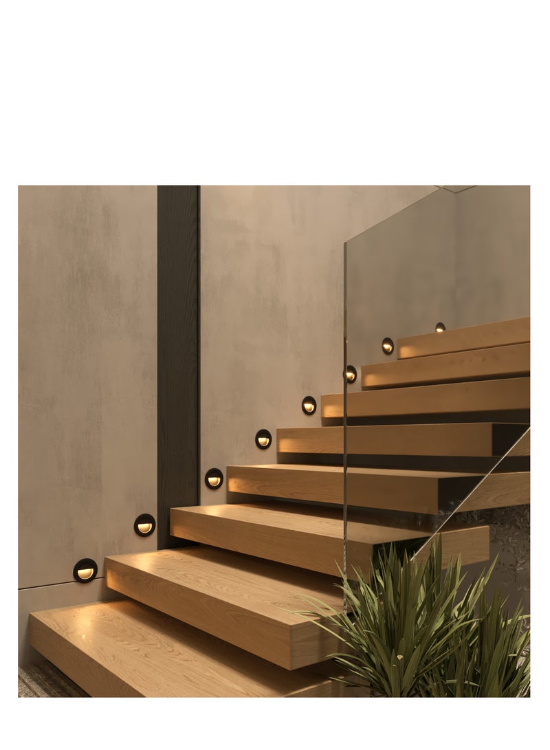 UCANDLE 6Pcs Round Staircase Flashlight Black Frame  - Image 2