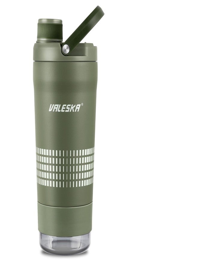 VALESKA Shaker Bottle for Protein Mixes with Storage | 24oz Insulated Stainless Steel Protein Shaker, BPA Free, Leak Proof, Dishwasher Safe, Perfect for Protein Shakes and Pre Workout | Green - Image 1