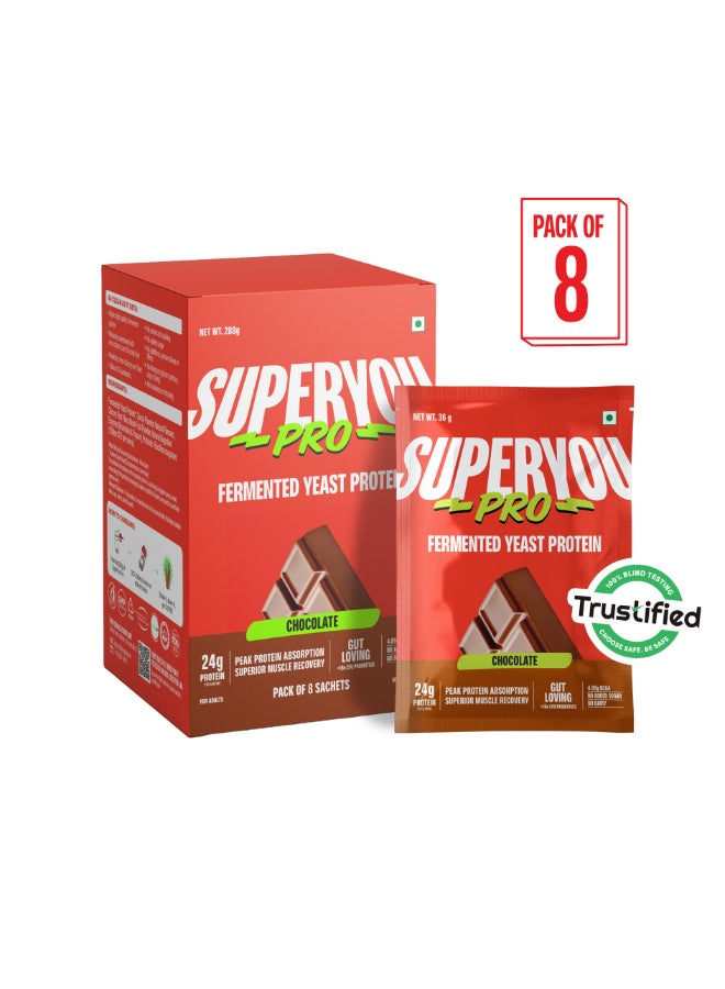 SuperYou PROs- Chocolate Flavour Fermented Yeast Protein Powder Pack of 8x36g - Image 1