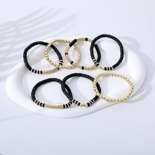 GOOJIDS Surfer Heishi Clay Bead Bracelets for Women Bohemian Stackable Gold Plated Beaded Stretch Bracelets Elastic Layering Friendship Bracelets Set Boho Jewelry - Image 3