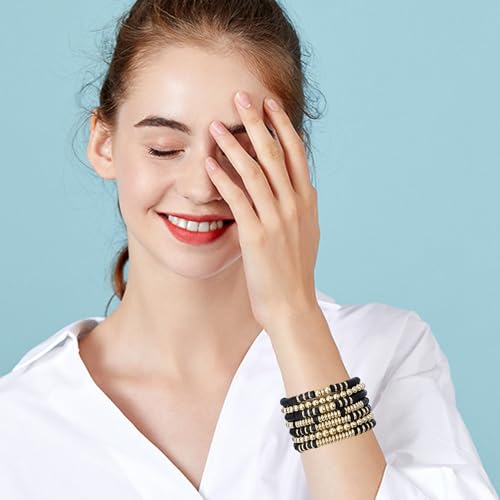 GOOJIDS Surfer Heishi Clay Bead Bracelets for Women Bohemian Stackable Gold Plated Beaded Stretch Bracelets Elastic Layering Friendship Bracelets Set Boho Jewelry - Image 4