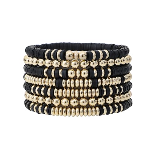 GOOJIDS Surfer Heishi Clay Bead Bracelets for Women Bohemian Stackable Gold Plated Beaded Stretch Bracelets Elastic Layering Friendship Bracelets Set Boho Jewelry - Image 1