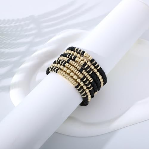 GOOJIDS Surfer Heishi Clay Bead Bracelets for Women Bohemian Stackable Gold Plated Beaded Stretch Bracelets Elastic Layering Friendship Bracelets Set Boho Jewelry - Image 2
