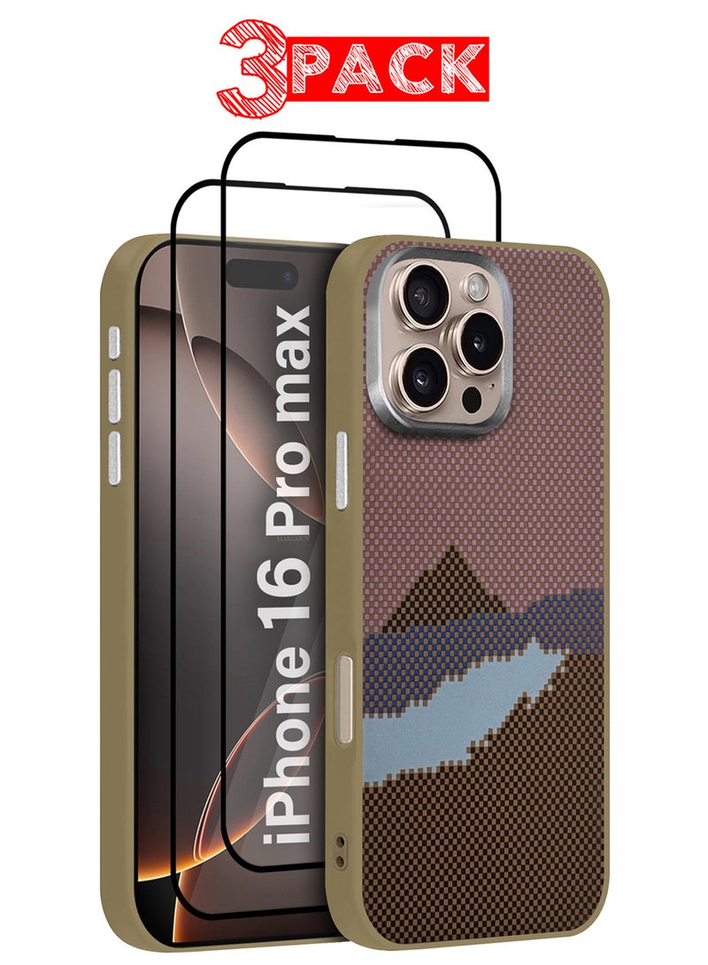 CATANES iPhone 16 Pro Max 3Packs Case Cover Carbon Fiber Pattern Phone Case Slim Shockproof Back Cover with Two 3D Screen Protectors - Mountain Pattern - Image 1