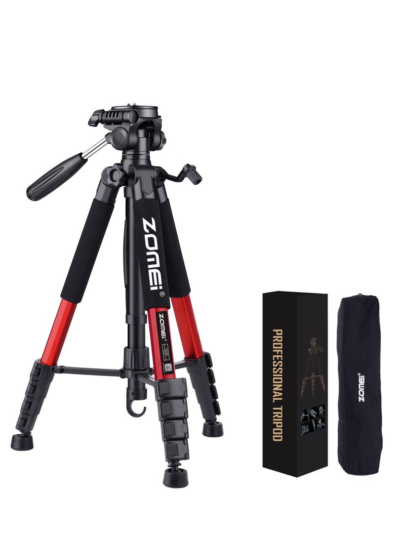 ZOMEI Compact Aluminium Professional Tripod Stand Portable Travel Digital Camera Canon Smartphone Telephone Photographic Floor Tripod 188cm/73.6in Tall Q188 (Red&Black） - Image 1