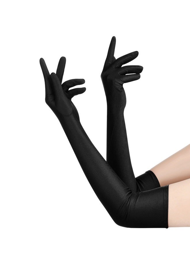 1 Pair Long Women’s Gloves Elbow Length Flapper Gloves Finger Opera Evening Party Gloves 20s Black Bridal Gloves Wedding Summer Drive Driving Gloves for Women Girls Ladies  - Image 1