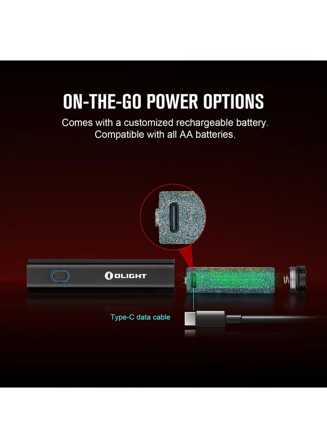 OLIGHT OLIGHT Diffuse Rechargeable EDC Pocket Keychain Flashlight, 700 Lumens USB-C Charging, High-Performance LED AA Flashlight for Outdoor and Night Working(Black)  - Image 3