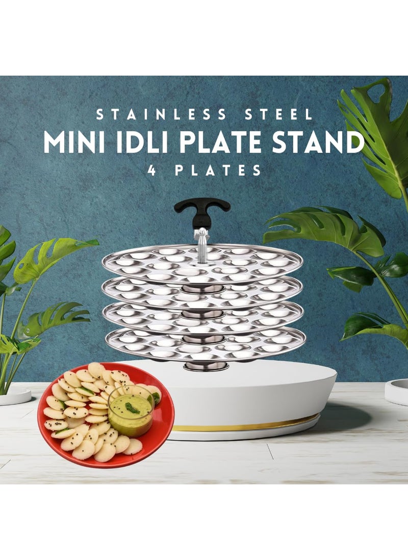 AadiVeer AadiVeer Royal Stainless Steel 4 Mini Idli Plates Mini Idli Stand Mini Idli Maker 72 Idlies With Stand Lifter Silver  - Image 5
