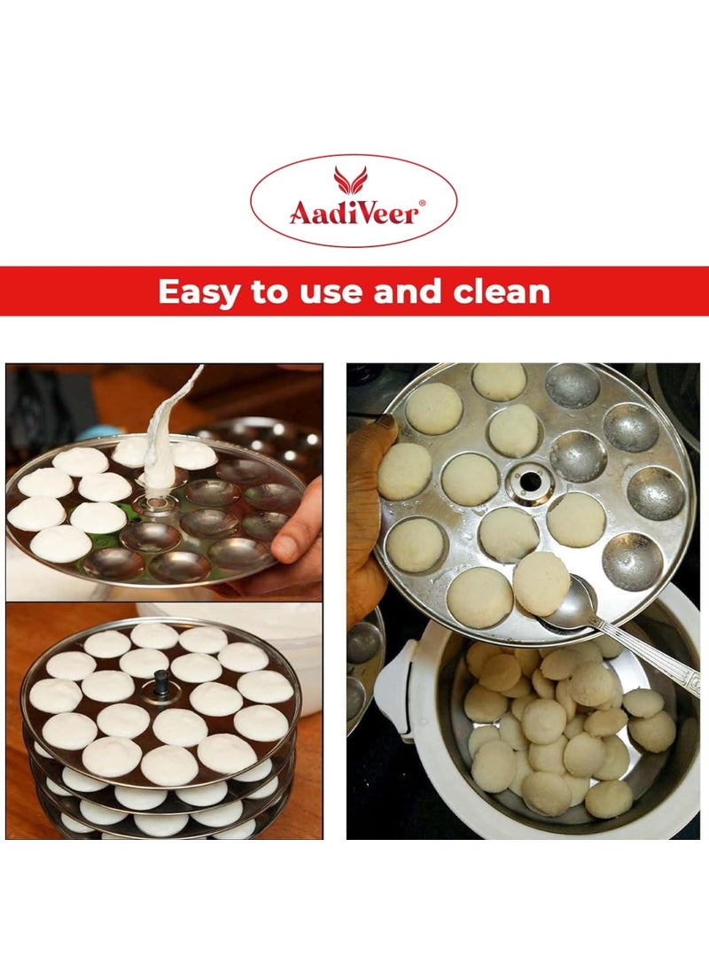 AadiVeer AadiVeer Royal Stainless Steel 4 Mini Idli Plates Mini Idli Stand Mini Idli Maker 72 Idlies With Stand Lifter Silver  - Image 4