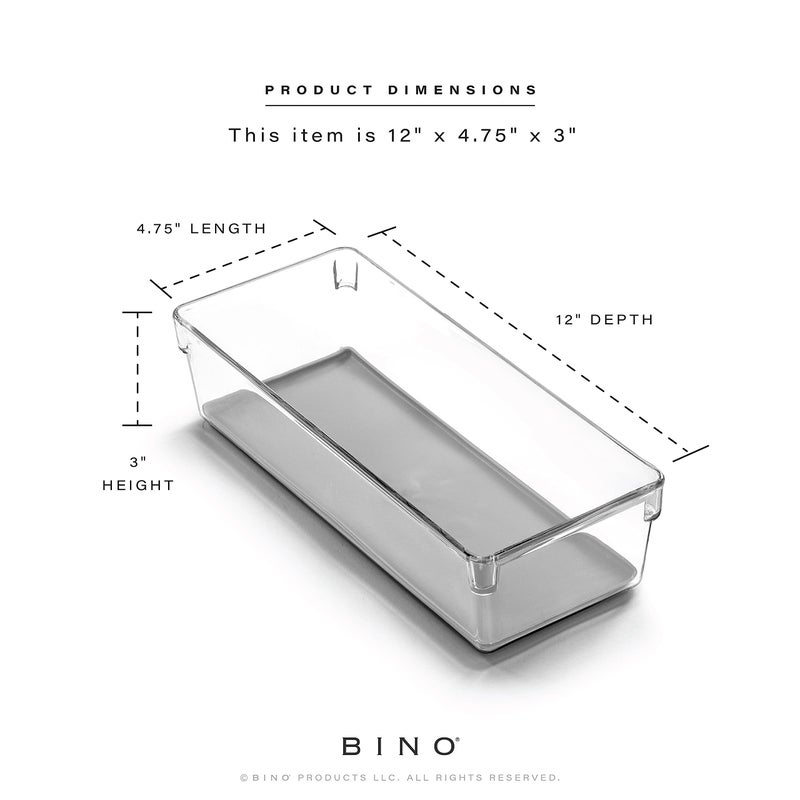 BINO | Oblong Plastic Drawer Organizer Bins, Light Grey- 2 Pack | THE ARTISAN+ | Multi-Use Organizer Bins | Soft-Grip Lining and Non-Slip Rubber Feet | Desk Drawer Organizer | Clear Vanity Organizer - Image 3
