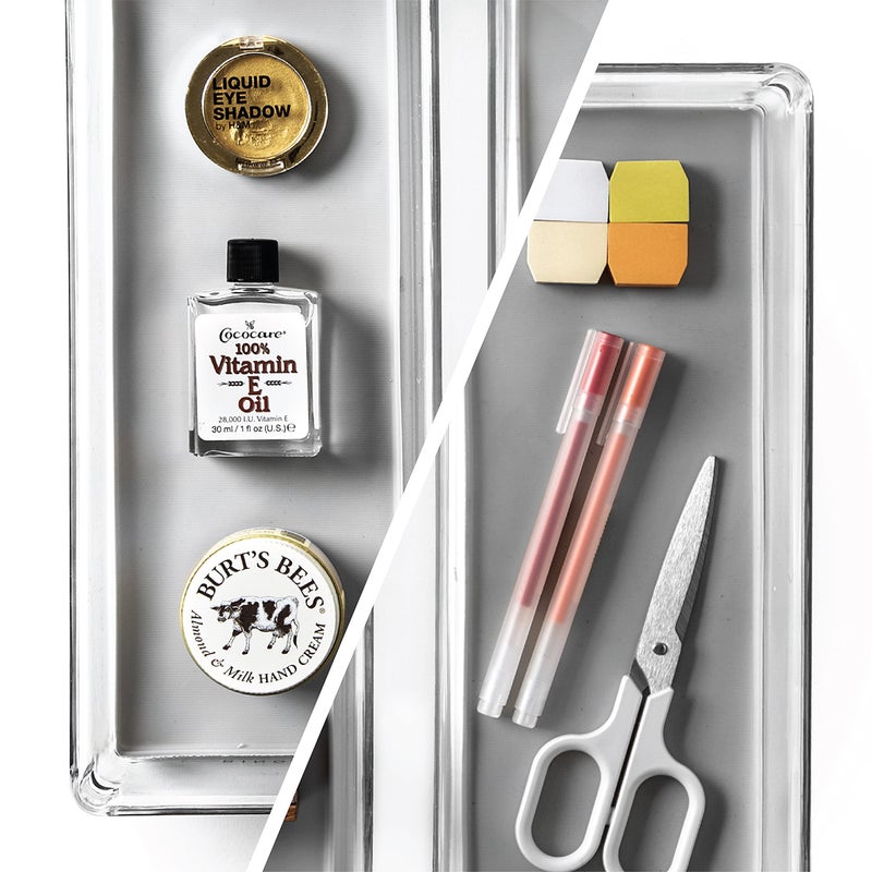 BINO | Oblong Plastic Drawer Organizer Bins, Light Grey- 2 Pack | THE ARTISAN+ | Multi-Use Organizer Bins | Soft-Grip Lining and Non-Slip Rubber Feet | Desk Drawer Organizer | Clear Vanity Organizer - Image 4