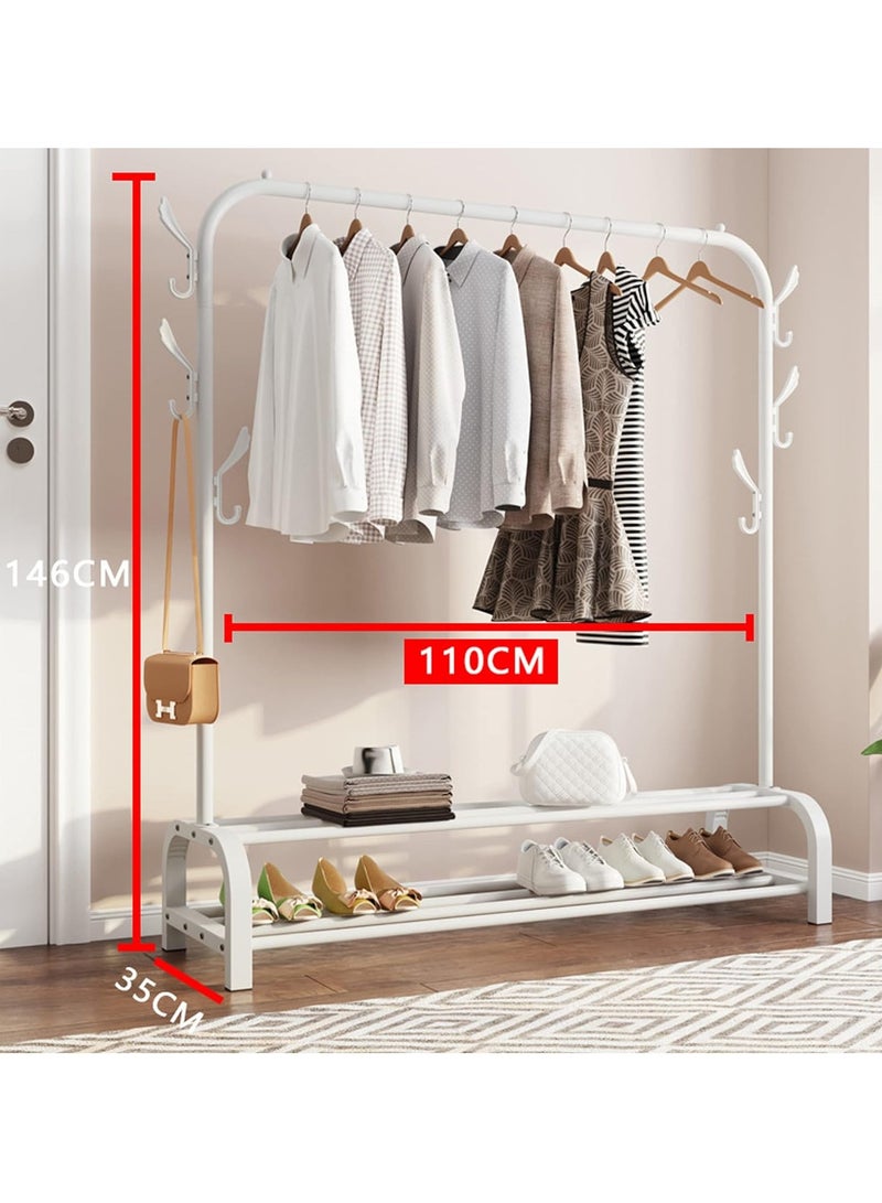 PRIMO PLUS Metal Garment Rack with Bottom Storage - 110cm Coat & Shoes Rack, Clothes Rail Stand, Multipurpose Hanger for Handbags/Hats/Scarf (White)  - Image 5