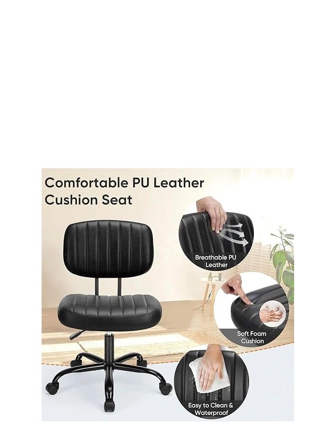 Cool Baby COOLBABY Armless Home Office Desk Chair with Wheels Ergonomic PU Leather Task Chair Height Adjustable 360° Swivel Lumbar Support Low Back Rolling Chair for Small Spaces Black - Image 3