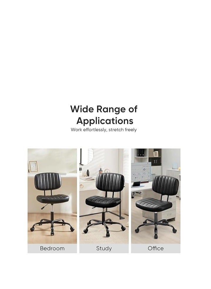 Cool Baby COOLBABY Armless Home Office Desk Chair with Wheels Ergonomic PU Leather Task Chair Height Adjustable 360° Swivel Lumbar Support Low Back Rolling Chair for Small Spaces Black - Image 5