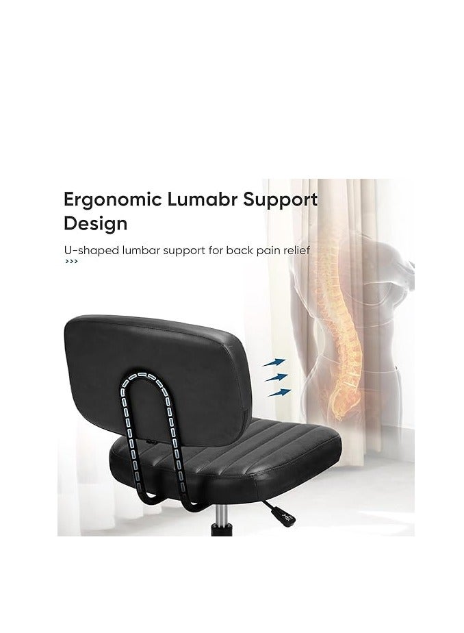 Cool Baby COOLBABY Armless Home Office Desk Chair with Wheels Ergonomic PU Leather Task Chair Height Adjustable 360° Swivel Lumbar Support Low Back Rolling Chair for Small Spaces Black - Image 2