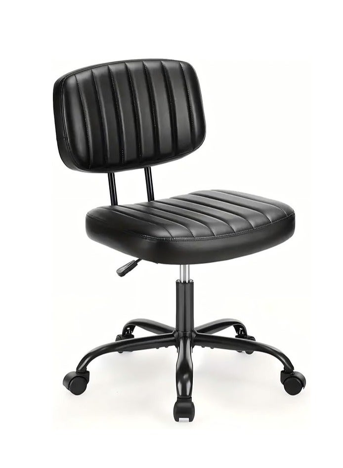 Cool Baby COOLBABY Armless Home Office Desk Chair with Wheels Ergonomic PU Leather Task Chair Height Adjustable 360° Swivel Lumbar Support Low Back Rolling Chair for Small Spaces Black - Image 1