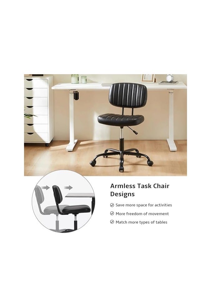 Cool Baby COOLBABY Armless Home Office Desk Chair with Wheels Ergonomic PU Leather Task Chair Height Adjustable 360° Swivel Lumbar Support Low Back Rolling Chair for Small Spaces Black - Image 4