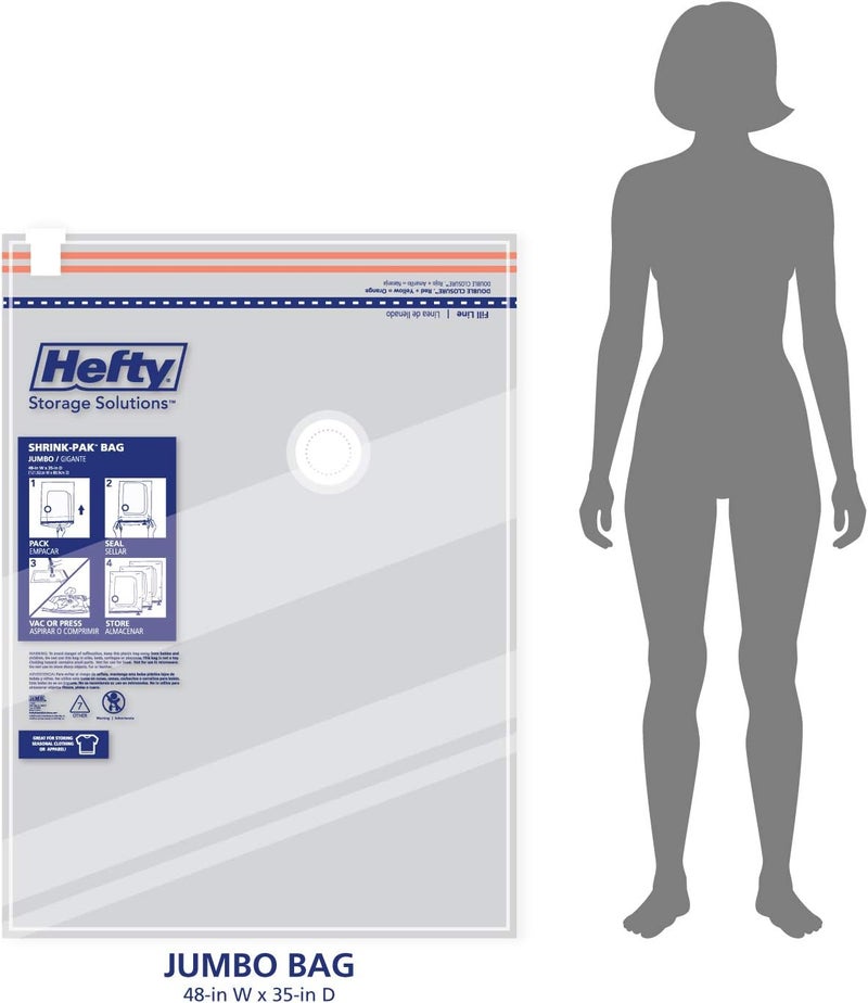 Shrink-Pak Hefty – 3 Jumbo Vacuum Seal Storage Bags – Space Saver Bags for Clothing, Pillows, Towels, or Blankets, 3 x XXL Bags - Image 4