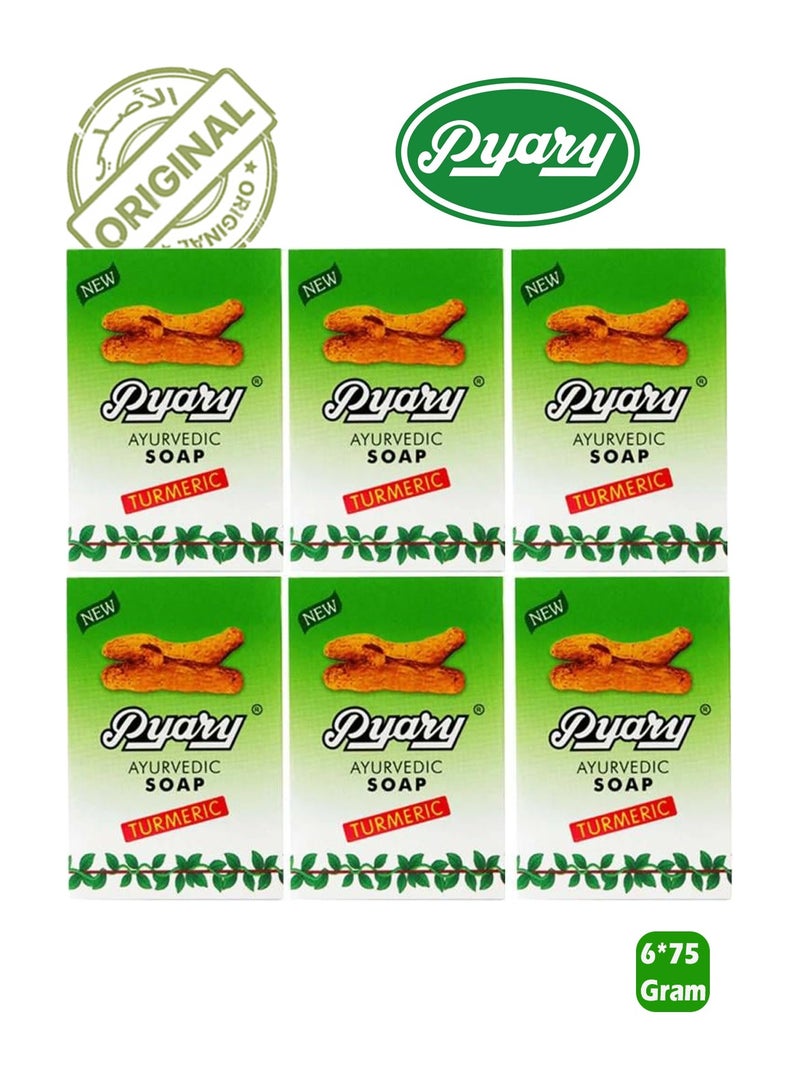Pyary 6-Piece Turmeric Ayurvedic Turmeric Soap 6*75gm - Image 1