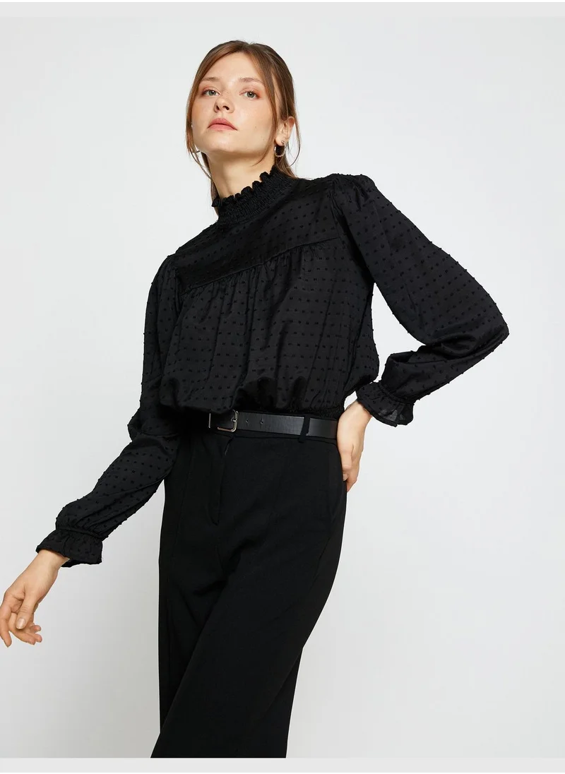 كوتون Crop High Neck Blouse