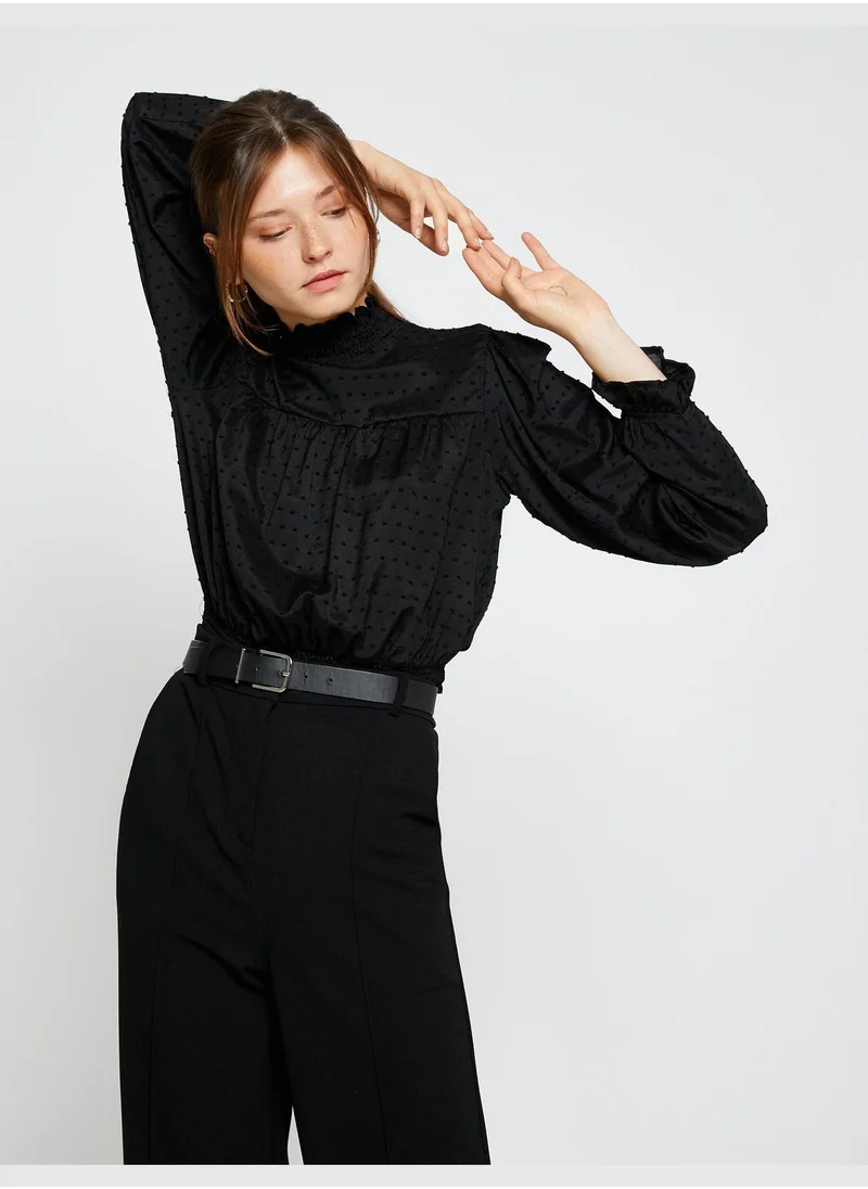 كوتون Crop High Neck Blouse