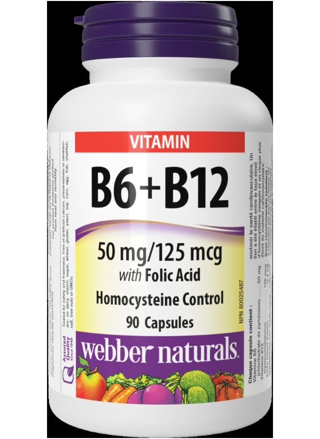 Webber naturals Vitamin B6, B12 With Folic Acid Supports Heart, Brain And Energy 90 Capsules 