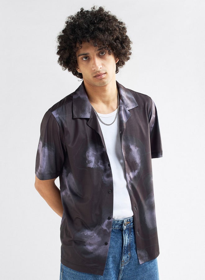 سبلاش فيڤ قميص بياقة كامب وأكمام قصيرة وطبعات - Image 1