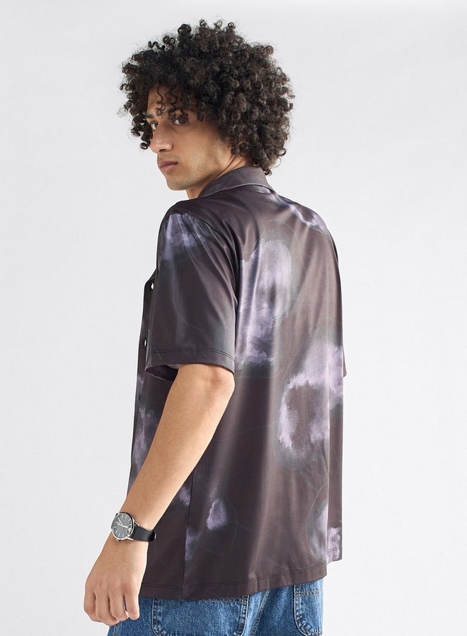 سبلاش فيڤ قميص بياقة كامب وأكمام قصيرة وطبعات - Image 3