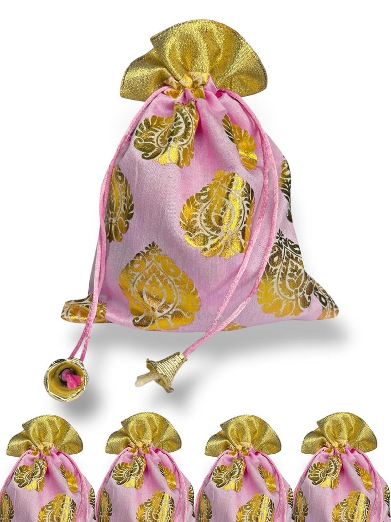 Abhaas 20PCS Drawstrings Potli Bag for Gifting | 23X18CM | for Ladies Wedding, Party Bag Potli Leaf Print for Women Kitty Parties Reusable Return Gift Purpose, Shagun Pouch, Candy Bags - Image 5