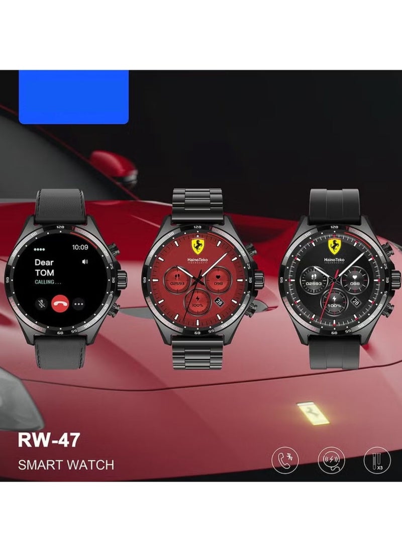 Haino Teko RW47 Round Shape Large Screen AMOLED Display Smart Watch With 3 Pair Straps and Wireless Charger For Men's and Boys Black  - Image 1