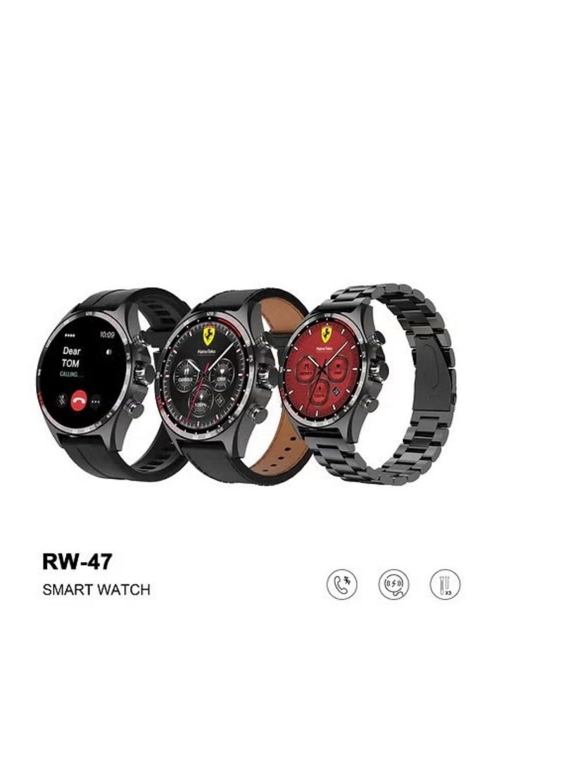 Haino Teko RW47 Round Shape Large Screen AMOLED Display Smart Watch With 3 Pair Straps and Wireless Charger For Men's and Boys Black  - Image 2