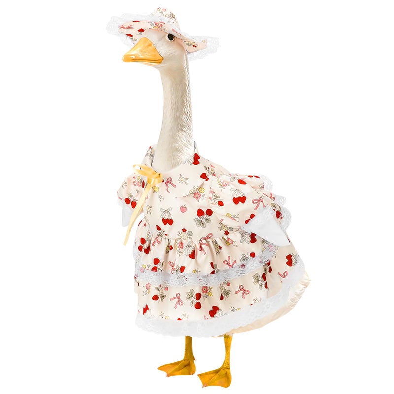 Hoemwarm Porch Goose Outfit, 23" Porch Goose Clothes with Strawberry Skirt and Hat for Spring Summer Party Outdoor Patio Yard Lawn Art Decoration (Strawberry Flower) - Image 1