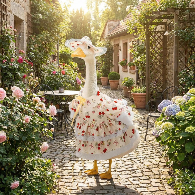 Hoemwarm Porch Goose Outfit, 23" Porch Goose Clothes with Strawberry Skirt and Hat for Spring Summer Party Outdoor Patio Yard Lawn Art Decoration (Strawberry Flower) - Image 5