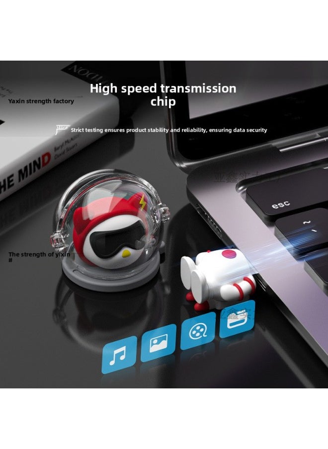 Student USB 128G Cute Mobile Phone Computer Dual-use 32g Lettering Class Office Usb Universal Large Capacity USB-Capacity:Aerospace Steamed Bun Rabbit + Ornament-Interface:32G【USB2.0】  - Image 1