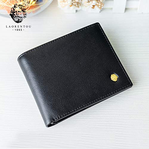 LAORENTOU Leather Wallets for Men, Genuine Leather Gift Box Packaging Men's Short Wallet with Zipper Pocket Mens Bifold Wallet Credit Card Holder Casual Men Purse (Black) - Image 4