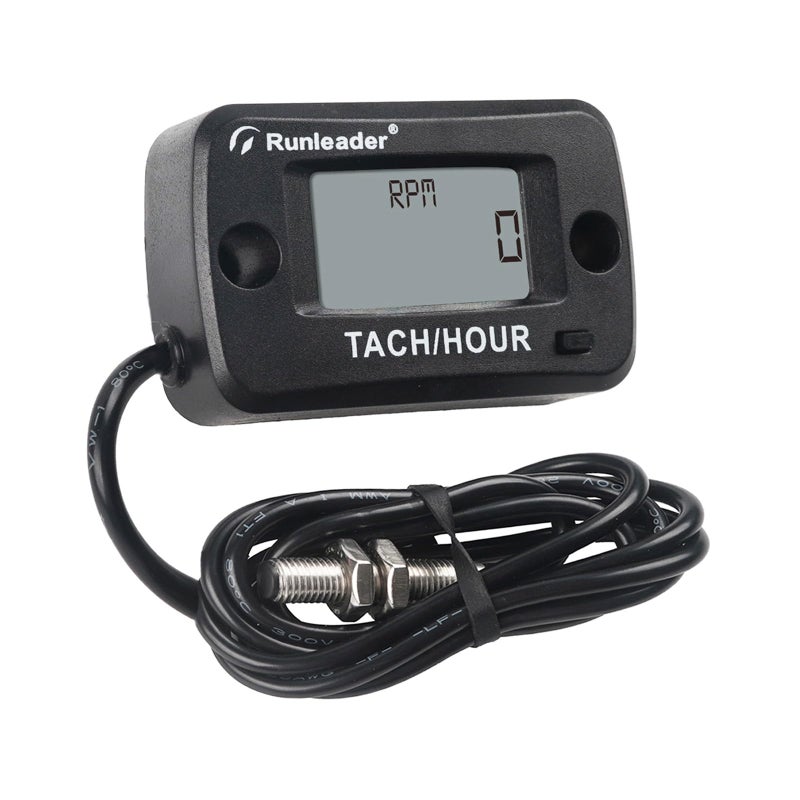 Runleader Rotating Shaft Hour Meter TachometerRPM Magnetic PickupMaintenance ReminderDisplay Shutdown for Lawn Mower Generator Compressor Marine DieselGas Engine Motor and ProcessPower Equipment