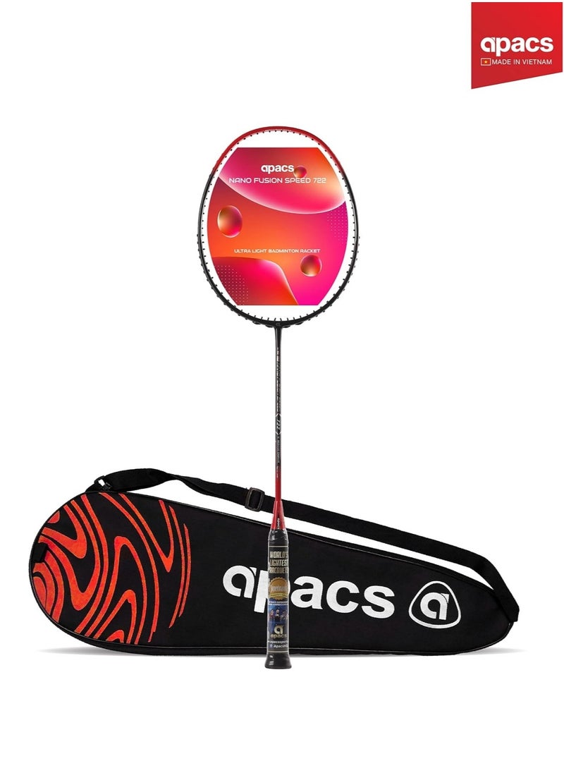 Apacs - Nano Fusion Speed 722 Unstrung Japanese Graphite Badminton Racket –  Even Balance (285±5mm), Medium Flex, 72-Hole Grommet System, Max Tension 30 lbs, G2 Grip - Image 1