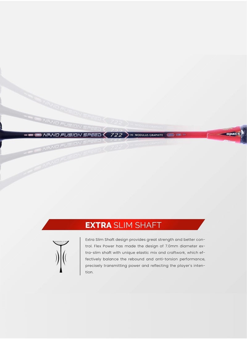 Apacs - Nano Fusion Speed 722 Unstrung Japanese Graphite Badminton Racket –  Even Balance (285±5mm), Medium Flex, 72-Hole Grommet System, Max Tension 30 lbs, G2 Grip - Image 1