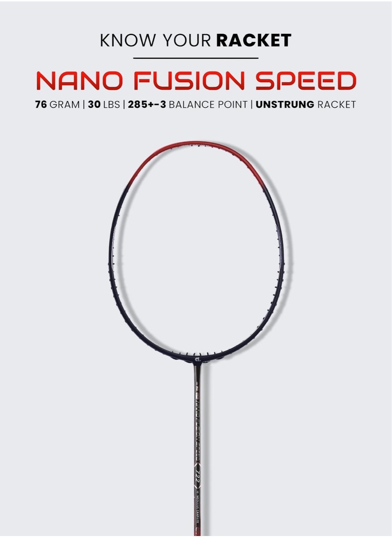 Apacs - Nano Fusion Speed 722 Unstrung Japanese Graphite Badminton Racket –  Even Balance (285±5mm), Medium Flex, 72-Hole Grommet System, Max Tension 30 lbs, G2 Grip - Image 1