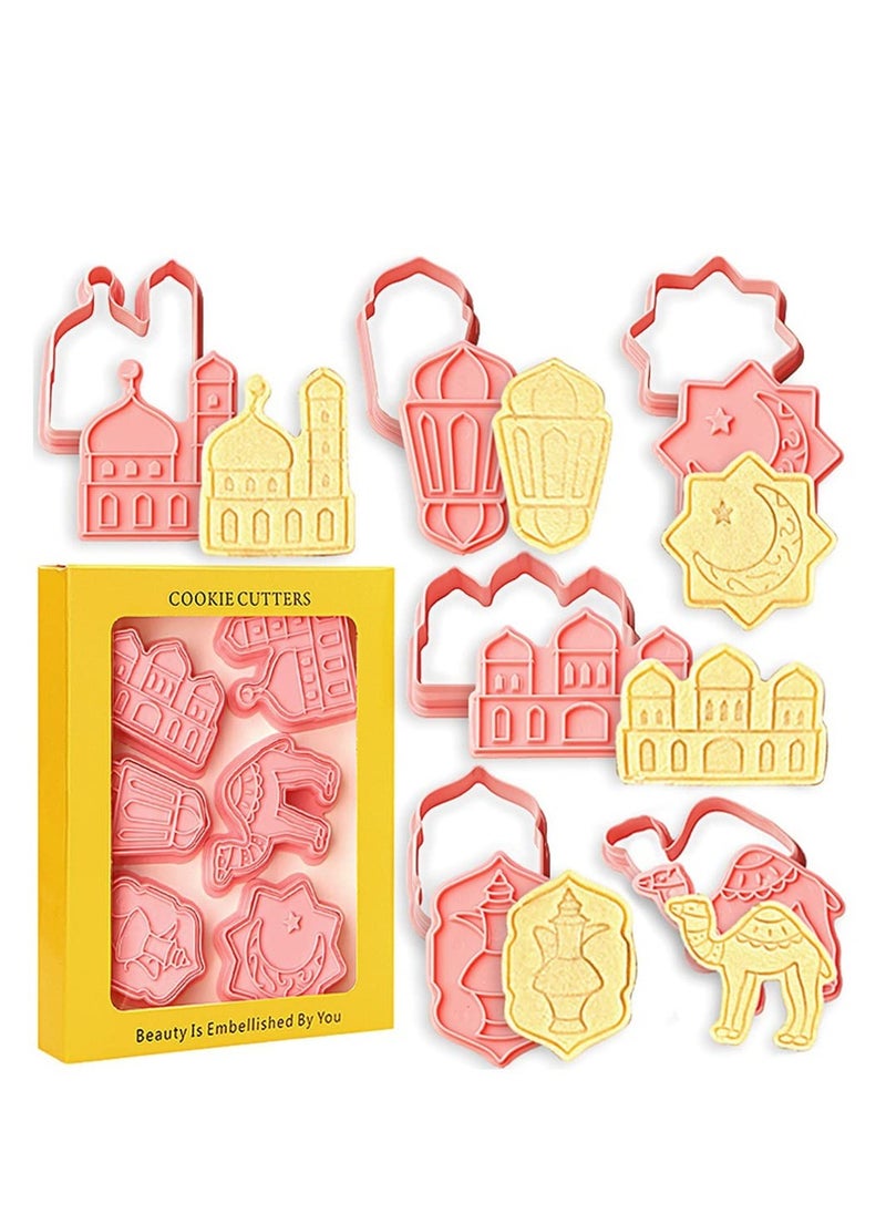 SYOSI - Eid Mubarak Cookie Cutters 6 PCS Ramadan Islamic Muslim Biscuit Mold, Mosque, Lantern, Camel, Star, Moon, Islamic Star - Image 1