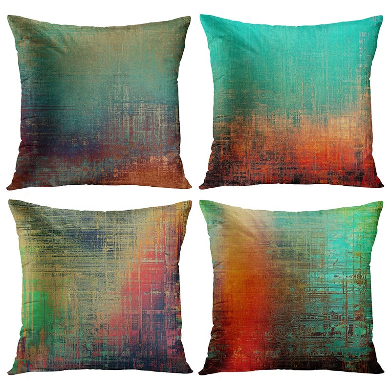 Emvency Emvency Set of 4 Throw Pillow Covers Vintage Abstract Teal Green and Orange Messy Rust Painting Decorative Pillow Cases Home Decor Standard Square 18x18 Inches Pillowcases