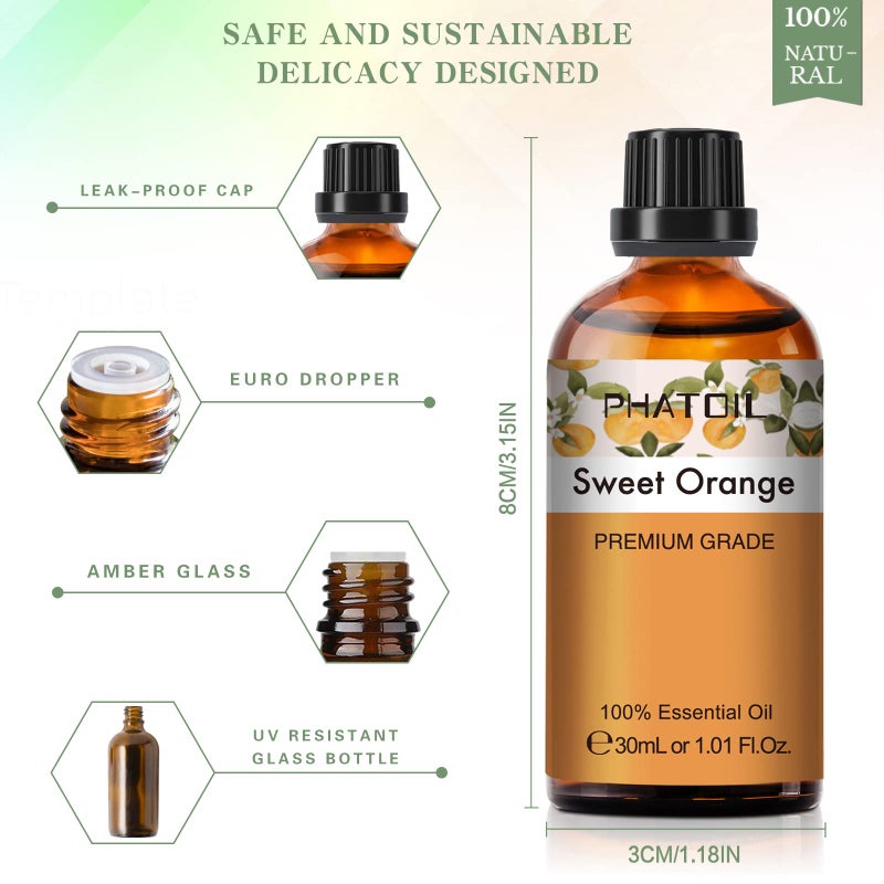 PHATOIL Sweet Orange Essential Oil, 3.38Fl.Oz PHATOIL Pure Essential Oil Singles for Aromatherapy Diffusers, Humidifiers, Great for DIY Candle and Soap Making, Gift for Friend - Image 5