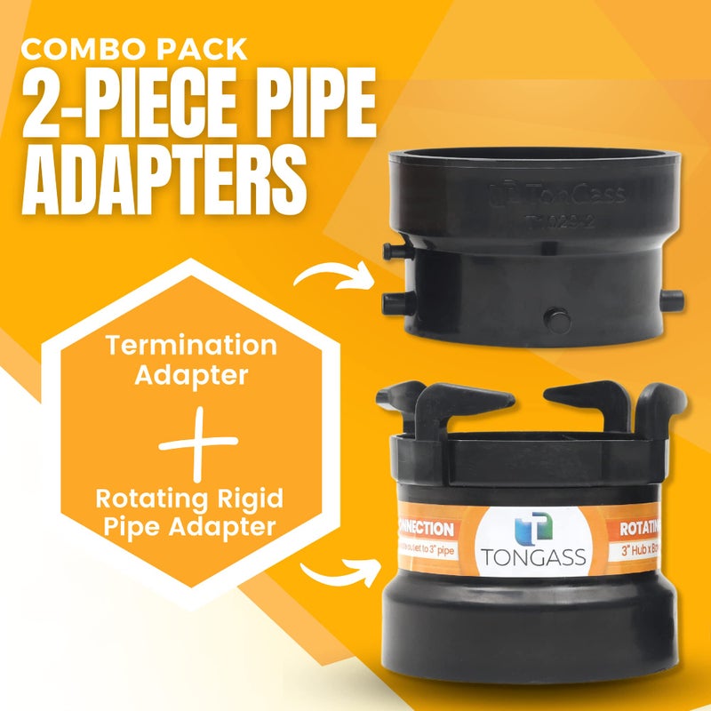 TonGass (Combo Pack) RV Sewer Hose Fitting Adapter to PVC, RV Sewer Connection & Termination Adapter - 3" Hub x Bayonet Hooks with Thread Seal Tape - Image 2