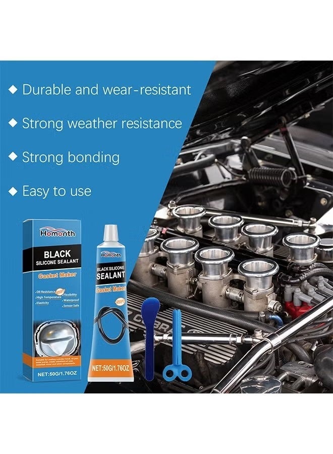 Homonth Black Silicone Sealant, RTV Silicone Gasket Maker, High Temperature, Oil Resistance, Seals Engine Parts Such as Cylinder Heads, Oil Sumps, Water Pumps (50g) - Image 2